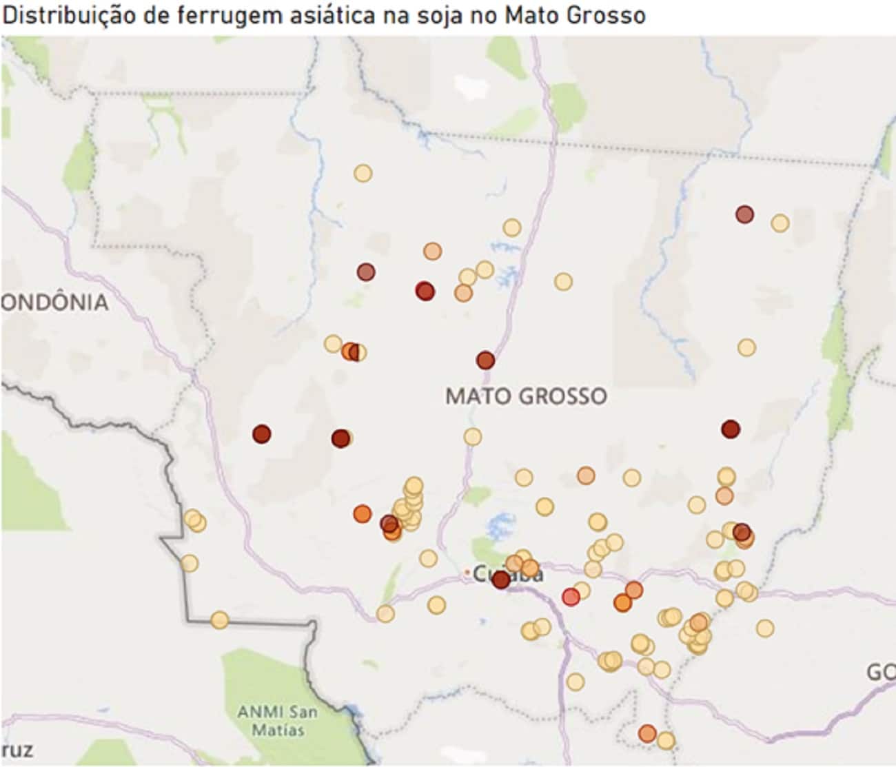 Indea disponibiliza mapa da dispersão da ferrugem asiática em MT